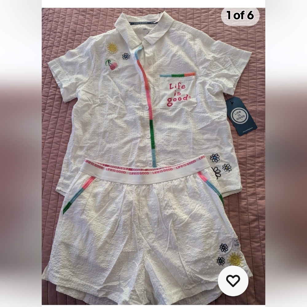 Life is Good White Pajama Set with Colorful Trim